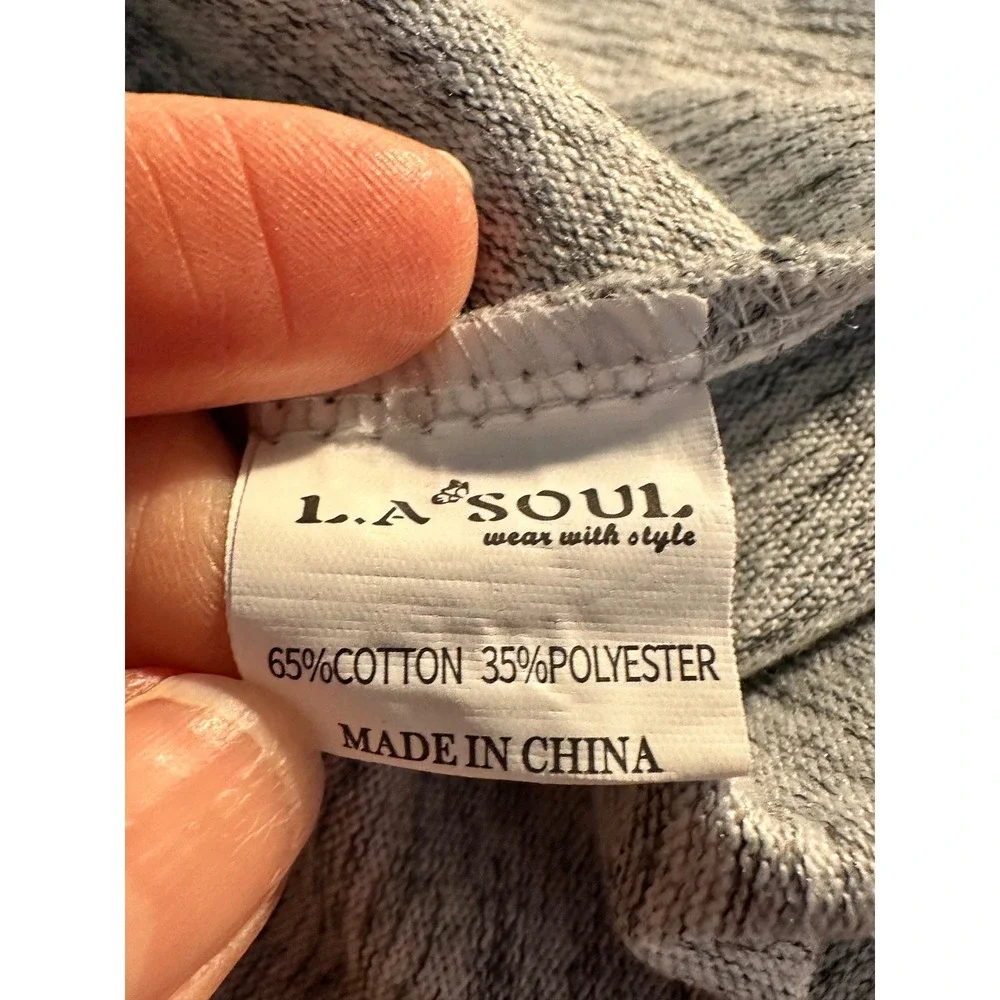 LA Soul‎ Knit Fit & Flare Dress Size M Gray Black Botanical 3/4 Sleeve Pockets - Picture 9 of 10
